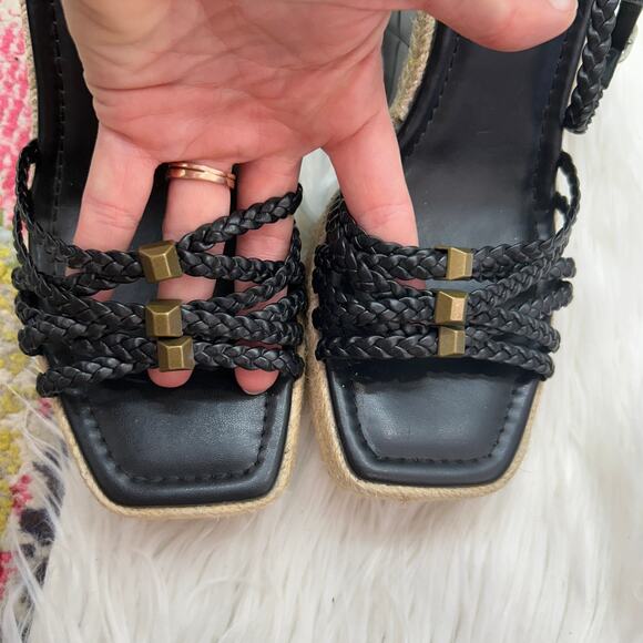 Marc Fisher Black Quilted Faux Leather Ankle Strap Platform Wedge Sandal 8.5 - Picture 2 of 7